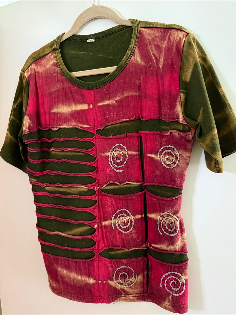 Tie-Dye Distressed Cutout Tee in Olive & Berry